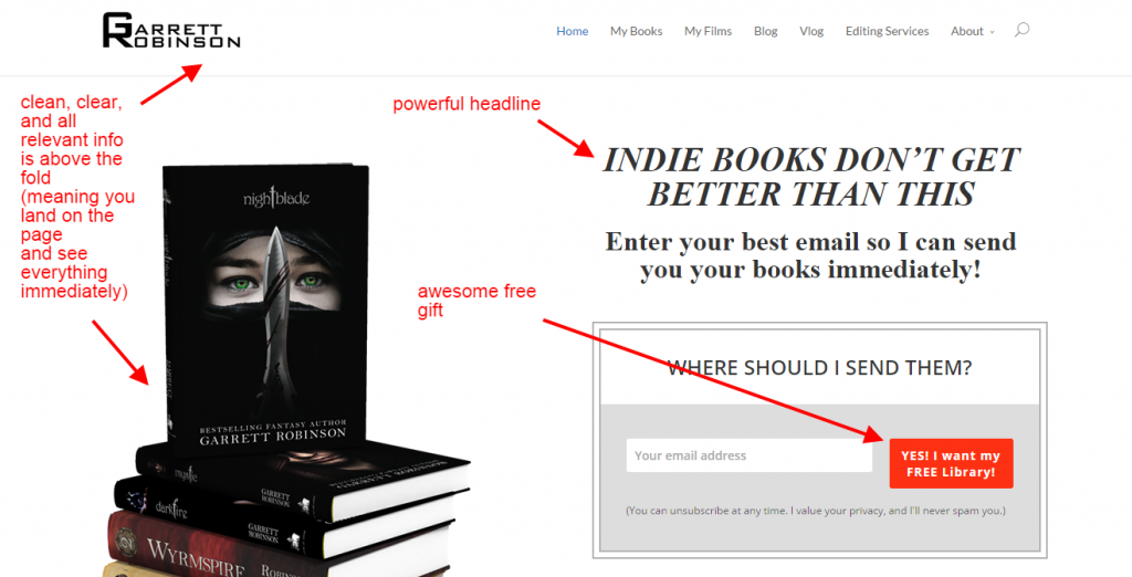 home page garrett - How to Create a Bestselling Author Website
